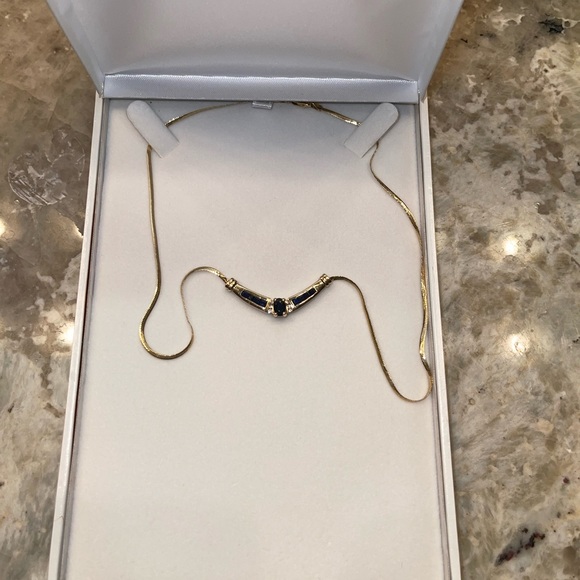 14k solid gold with diamonds and sapphire necklace - Picture 2 of 8